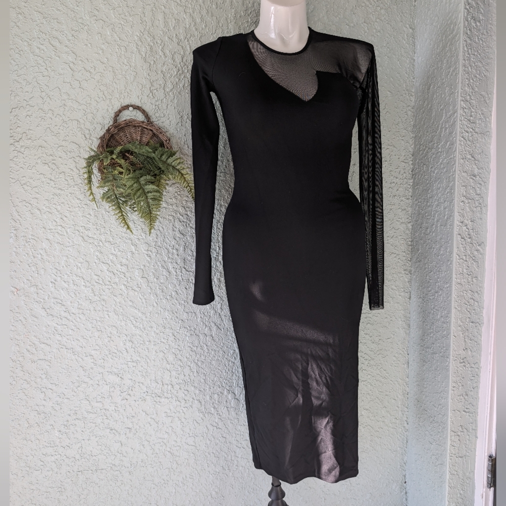 Marcella Roxanne body con gown long sleeve blk size m
